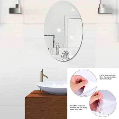 HOSTING 30 cm Oval Shape Wall Sticker Mirror Self Adhesive Sticker