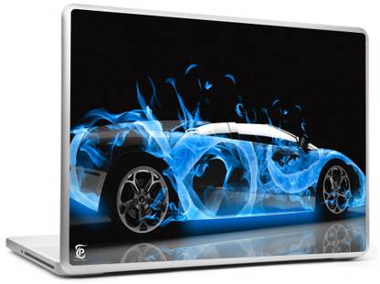 Print Shapes Lamborghini Car Blue Flames Vinyl Laptop Decal 15.6