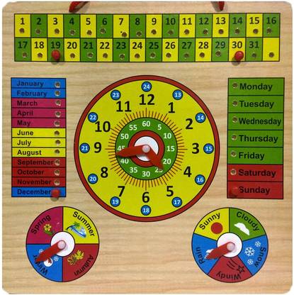 Allin1 Wooden Calendar Clock Weather Seasons Learning Board (Multicolor)