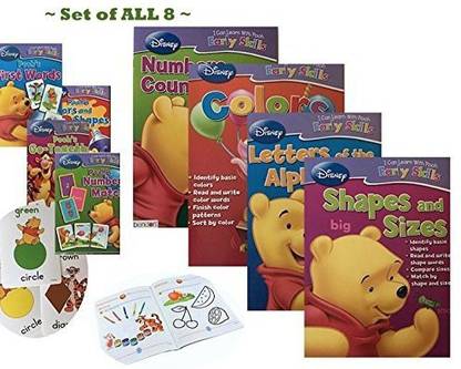 Bendon Publishing International Disney Early Learning Flash Cards & Wookbooks - Set of 8 (4 Each) Winnie the Pooh - Numbers, Counting, Letters, Alphabet, Shapes, Sizes, Colors, First Words, Go Together Matching Game, Number Match Game