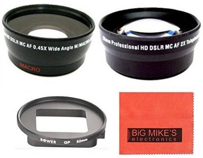 Big Mikes 52Mm 2X Telephoto  + 52Mm 0.45X Wide Angle  With Macro For Gopro Camera Telephoto Zoom  Lens
