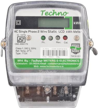 TECHNO single phase static energy meter with LCD 5 to 30 amps TMCB001 Non-magnetic Electronic Level