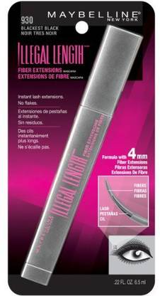 MAYBELLINE NEW YORK Illegal Length Fiber Extensions Washable Mascara, Blackest Black, 0.22 Ounce 5 ml