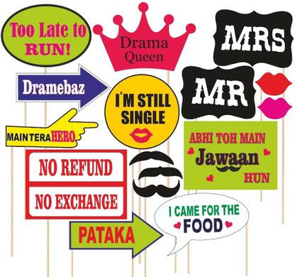 SYGA Set Of 16 Marriage Theme Photo Booth Props Party Mask
