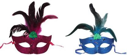 FUNCART Glittery Eye with Feathers Party Mask