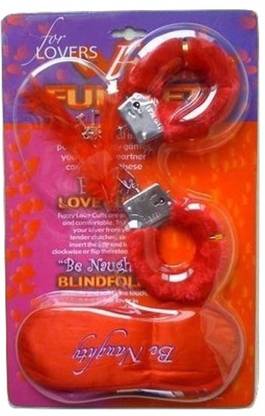 FUNCART Red handcuff, Be Naughty eye mask & feather Lovers kit Party Mask