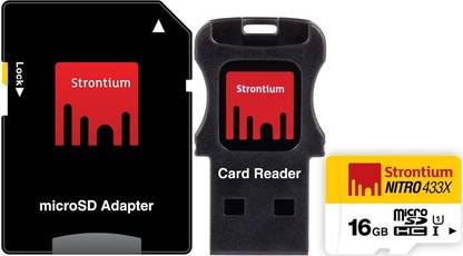 Strontium 16 GB MicroSDHC UHS-1 NITRO 433X Card Nitro 16 GB MicroSD Card Class 10 65 MB/s  Memory Card Compatible with Camera, Mobile