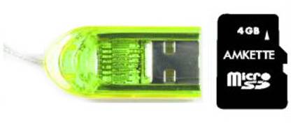 AMKETTE Amkette Micro SD 4 GB + USB Card Reader 4 GB MicroSD Card 15.58 MB/s  Memory Card Compatible with Mobile