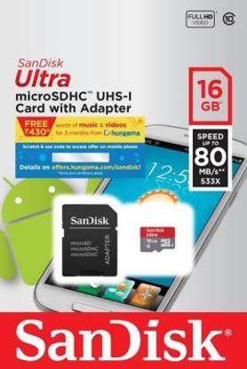 SanDisk SAN-ULTRA16GB-80MBS Ultra 16 GB MicroSDHC Class 10 80 MB/s  Memory Card Compatible with Mobile