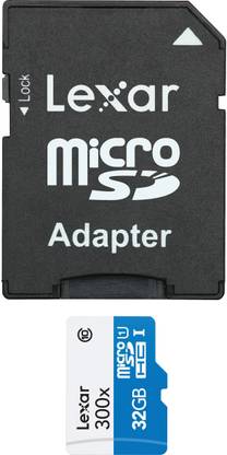 Lexar MicroSDHC 32GB 300X 45 MB/s Class 10 High Speed with Adaptor High Performance 300x 45mb/S Uhs-1 Class 10 32 GB MicroSDHC Class 10  Memory Card Compatible with Camera, Mobile, Tablet