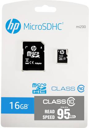 HP 16 GB Class 10 MicroSD Card with Adapter 16 GB MicroSDHC Class 10 95 MB/s  Memory Card Compatible with Mobile