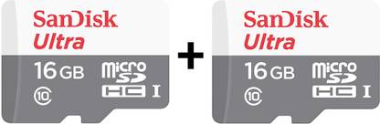 SanDisk Micro SDHC Ultra Combo of 2 Ultra 16 GB MicroSDHC Class 10 48 MB/s  Memory Card Compatible with Mobile