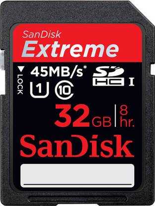SanDisk 32 GB 45 MB/s Extreme HD Video SDHC Extreme 32 GB SDHC Class 10 45 MB/s  Memory Card Compatible with Camera, Mobile