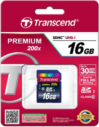 Transcend Premium 200x 16 GB SDHC Class 10 30 MB/S  Memory Card