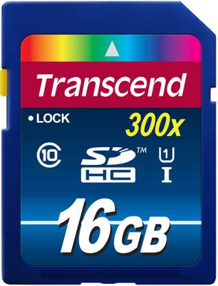 Transcend SDHC Card 16GB 300x 16 GB SDHC Class 10 45 MB/S Memory Card Compatible with Camera