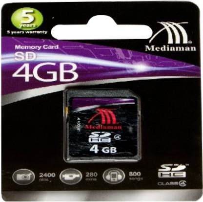 Mediaman 4 GB SDHC Class 4 4 GB SDHC Class 4  Memory Card Compatible with Camera, Mobile