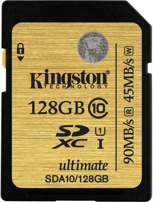 KINGSTON SDA10/128GBIN UHS-1 128 GB SDXC Class 10 90 MB/s  Memory Card Compatible with Camera