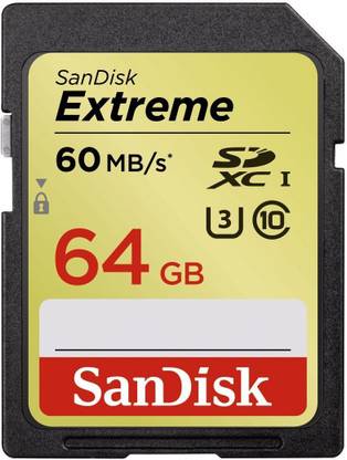 SanDisk SDSDXN-064G-G46 Extreme 64 GB SDXC Class 10 60 MB/s  Memory Card Compatible with Camera