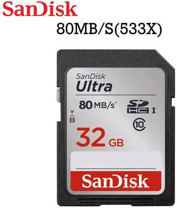 SanDisk Camera Ultra 32 GB Ultra SDHC Class 10 80 MB/s  Memory Card Compatible with Camera, Computer