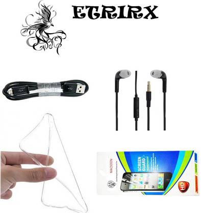 Etrirx ETRIRX SOFT RUBBER YU YUREKA TRANSPARENT BACK COVER WITH BLACK EARPHONE,DATA CABLE WITH SCREEN GUARD Accessory Combo