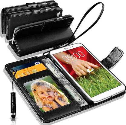 N+India LG G4 Wallet Case Cover With Mini Stylus Black Accessory Combo