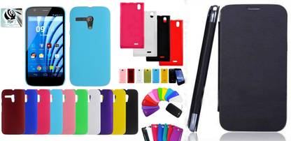 MJR Micromax Canvas A1 AQ4501 Black Flip Cover With Back Cover Accessory Combo
