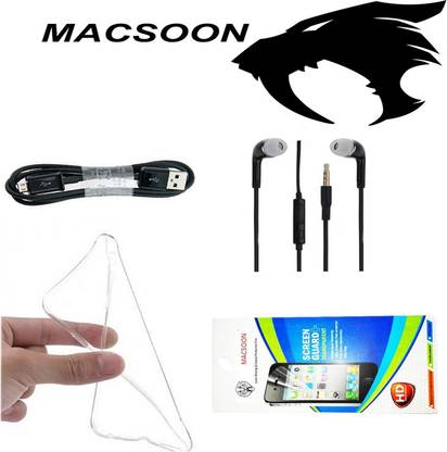 Macsoon MACSOON SOFT RUBBER ASUS ZENDONE 4 TRANSPARENT BACK COVER WITH BLACK EARPHONE,DATA CABLE WITH SCREEN GUARD Accessory Combo