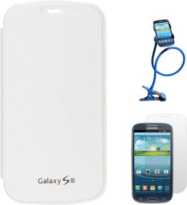 DMG Premium Flip Book Cover Case For Samsung Galaxy S3 Neo i9301 (White) + Long Flexible Stand + Matte Screen Accessory Combo