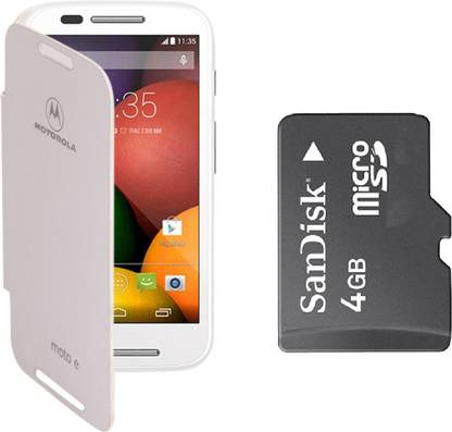 APE Flip Cover and SanDisk 4GB Memory Card for Motorola Moto E Accessory Combo