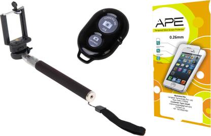 APE Tempered Screen Guard and Selfie Stick for Gionee M2 Accessory Combo
