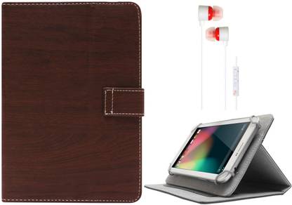 DMG Protective 7in Flip Book Cover Case for Asus Fonepad 7 K00Z 7in Tablet and White Stereo Earphone with Mic and Volume Control Accessory Combo