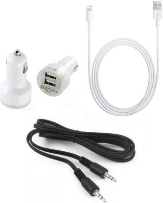 Snazzy Apple iPhone 5 USB AUX Cable and Dual Port Car Charger Accessory Combo