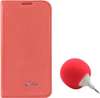 Lishen Fine Leather Magnetic Wallet Folio Stand Case for Samsung Galaxy S5 and 3.5mm Audio Dock Sponge Speaker Accessory Combo