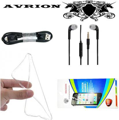 Avrion AVRION SOFT SILICON MICROSOFT LUMIA 540 TRANSPARENT BACK COVER WITH BLACK EARPHONE,DATA CABLE WITH SCREEN GUARD Accessory Combo