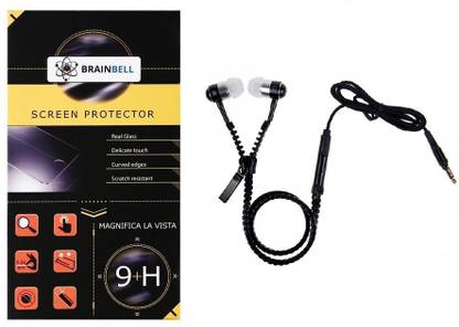 BrainBell Micromax Canvas Nitro E455 Tempered Glass Screen Guard, Zipper Earphone Accessory Combo