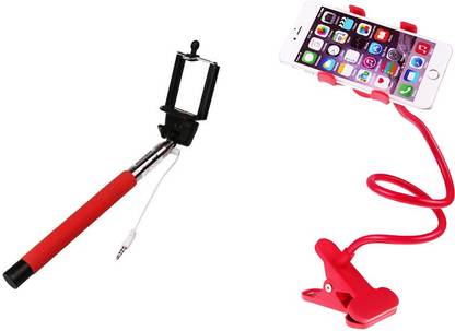 Trendonix Selfie Stick AUX + Lazy Bed Flexible Mobile Snake Stand(II) Accessory Combo