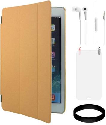 DMG Ultra Thin Flip Case for Apple iPad 2/3/4 (Orange) with Samsung White Earphones and Screen Guard and Wristband Accessory Combo