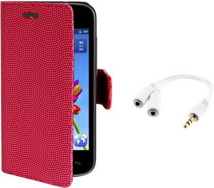 Kolor Edge Flip Cover & Audio Splitter for Gionee Pioneer P2 Accessory Combo