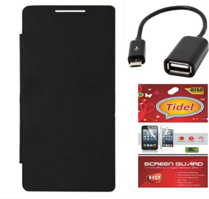 Tidel Flip Cover Case For Sony Xperia E1 With Otg Cable&Screen Guard Accessory Combo