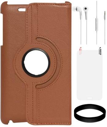 DMG Rotating Case for 2012 Edition ASUS Google Nexus 7 (Brown) with Samsung White Earphones and Screen Guard and Wristband Accessory Combo