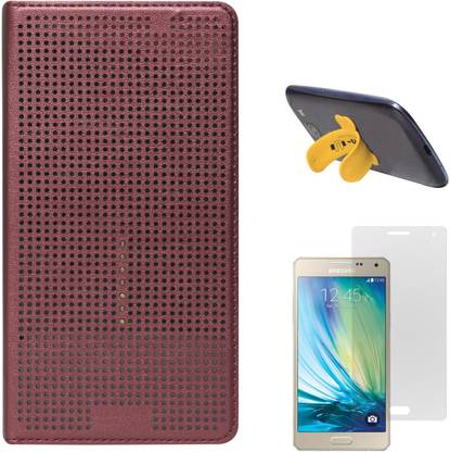 DMG Premium Dot View Flip Cover Case For Samsung Galaxy A5 SM-A500 (Maroon), Touch U Silicone Stand and Matte Screen Accessory Combo