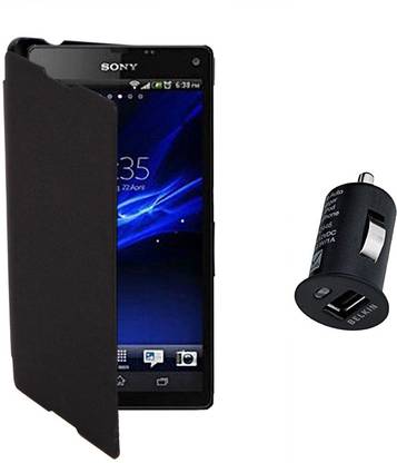 Kolor Edge Cover for Sony Xperia c (black) with Belkin Car Charger Accessory Combo