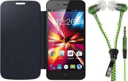 APE Flip Cover and Zipper Handsfree FOR Micromax Canvas Spark 2 Accessory Combo