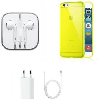 Cell Planet Yellow Transparent Back Cover, Head Phone, Charger Combo Set for iPhone 6+ Accessory Combo