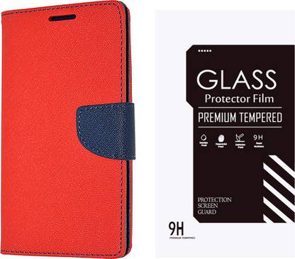 Easy2Sync Premium Flip Cover For Motorola Moto E (2nd Gen) (Murc-Red-4766 ) Accessory Combo
