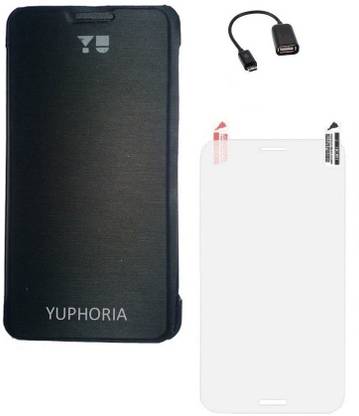 YGS Flip Case For Micromax YU Yuphoria YU5010 -Black with Screen Guard and Micro OTG Accessory Combo