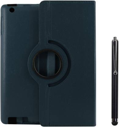 DMG PU Leather 360 Degrees Rotating Stand Case for Apple iPad 2/3/4 (Pebble Blue) + Touch Screen Stylus Accessory Combo