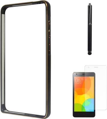 DMG Luxurious Aluminium Metal Bumper Case For Xiaomi Redmi 2 Prime (Black) + Matte Screen + Stylus Accessory Combo