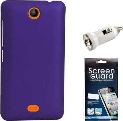 Kolor Edge Back Cover + Screen Guard + Car Charger For Microsoft Lumia 430 - Purple Accessory Combo