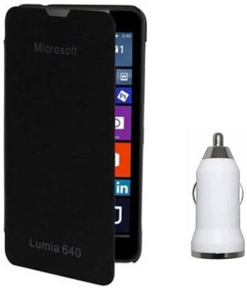 CHEVRON Flip Cover Case with USB Car Charger for Microsoft Lumia 640 XL Accessory Combo